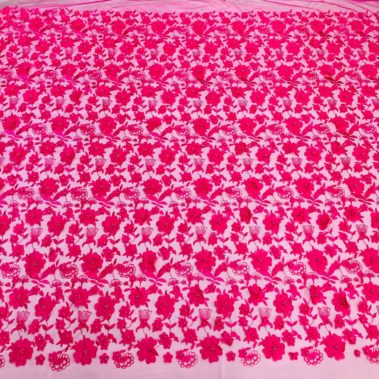 1 Yard Beaded 3D Floral Lace Fabric Embroidered Couture Mesh Dress 49" Width